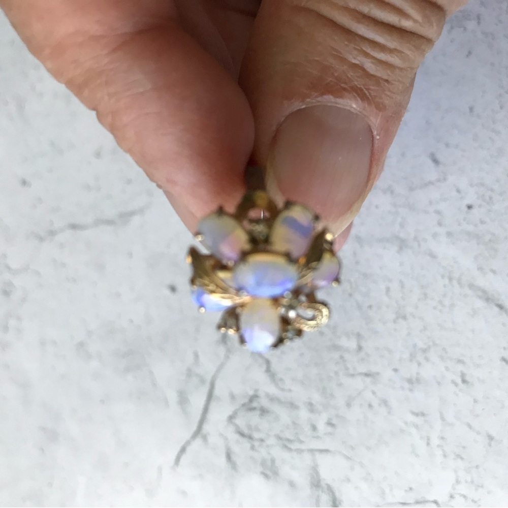 Gold and White Multi-Opal Cluster Ring Size 7.5